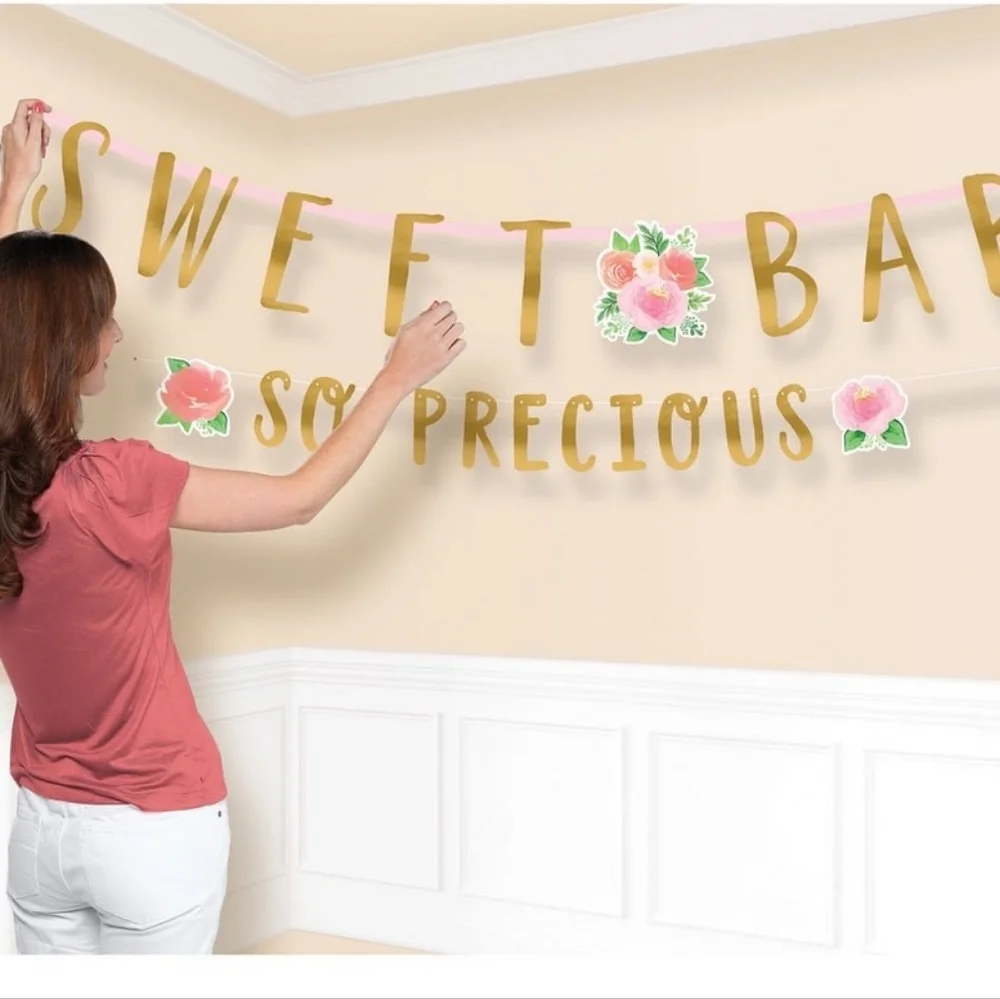 NEW Gold and Pink Floral Party Banner